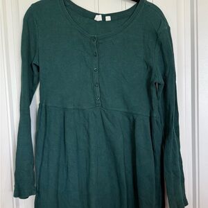 Gap Kids girls Green Long Sleeve waffle knit Henley style dress